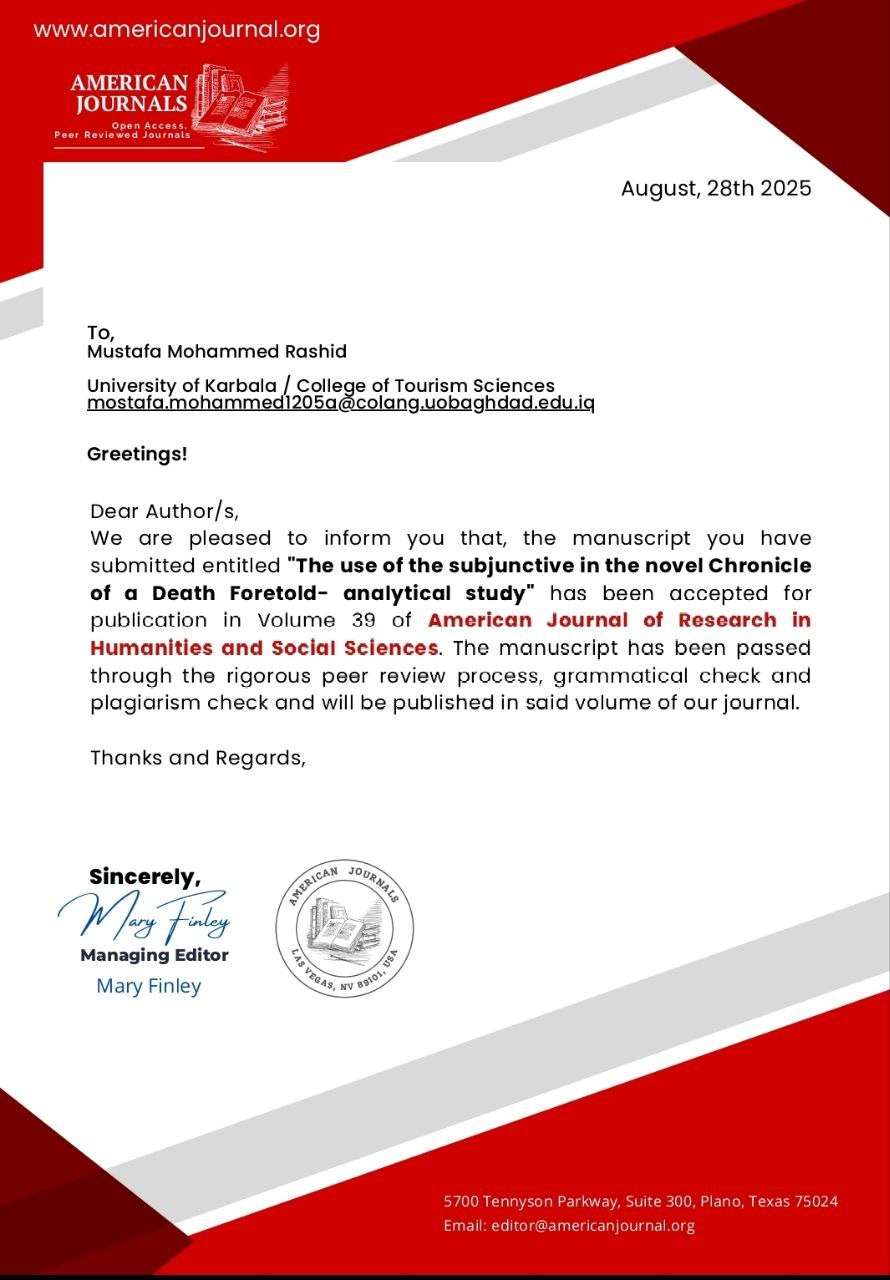 Read more about the article تدريسي في كلية العلوم السياحية ينشر بحثًا في مجلة أمريكية رصينة